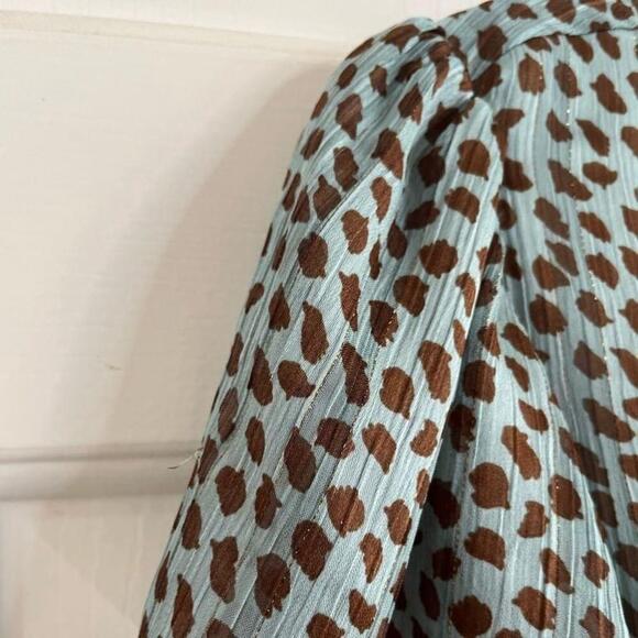 Laura Petites Teal Animal Print Metallic Short Sleeve Blouse 8 - Picture 14 of 15